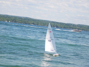 Barb Urich chasing a faster boat in race #1